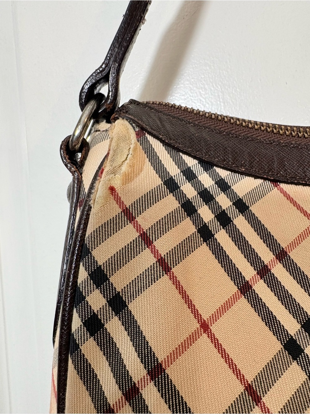 Burberry Vintage House Check Crossbody Bag Brown Saffiano Leather Trim - Picture 9 of 16